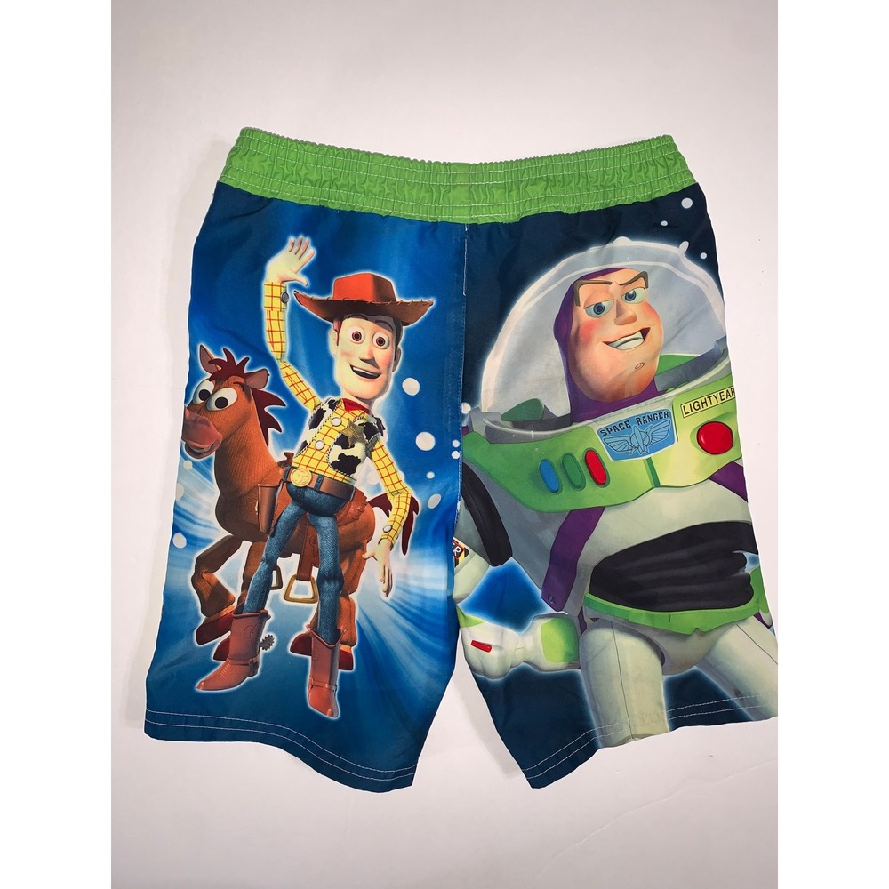 Toy Story Boys 4T Buzz Lightyear Woody Swim Trunks Blue Green‎ - Picture 5 of 9